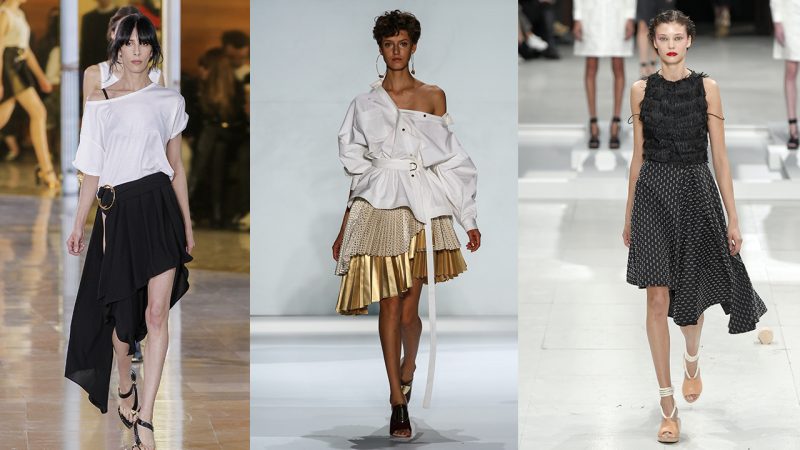 The blouses with the long asymmetrical skirt
