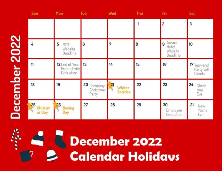 December 2022 Calendar Holidays