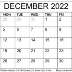 December 2022 calendar