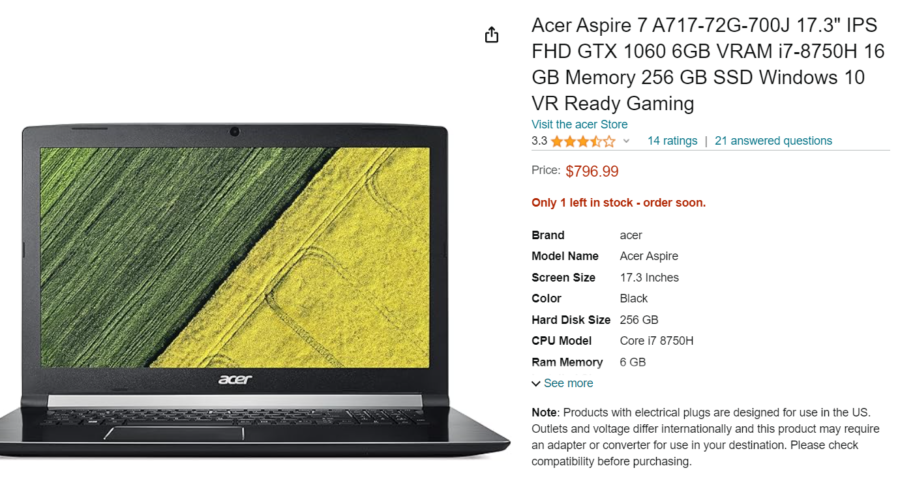 Acer aspire 7 a717-72g